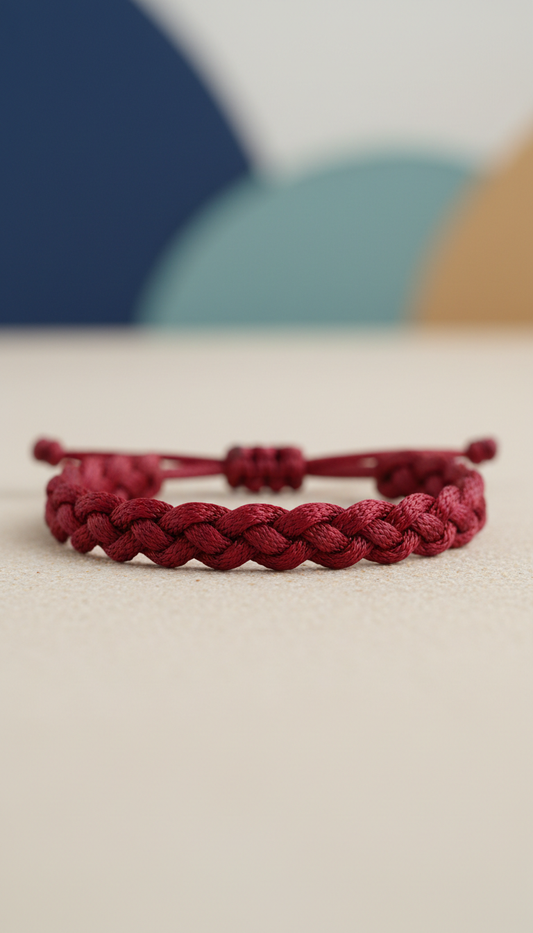 Pulseira sete nós vermelho trançado